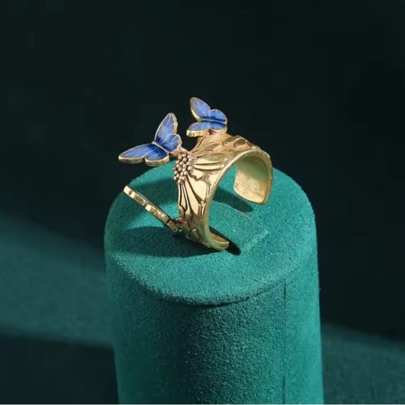 Anthropologie Gold Ring with Blue Butterfly Accents - Picture 4 of 7